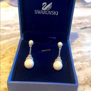 Swarovski drop pearl and crystal earrings